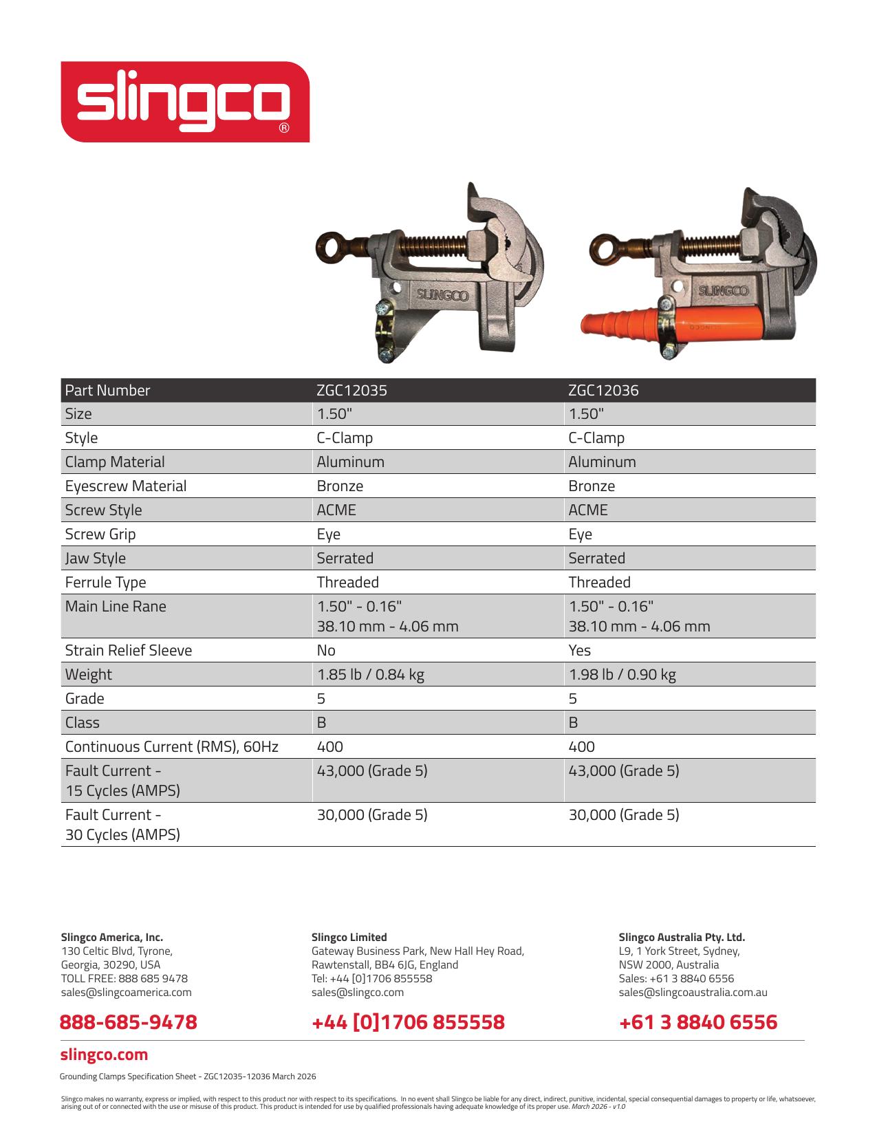 Grounding Clamps Specification (ZGC12035-12036)